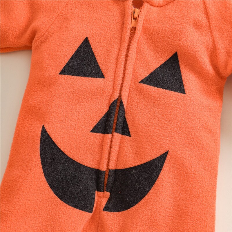 0-24 Maanden Baby Pompoen Hooded Romper Lange Mouwen Full Zip Betaalde Jumpsuit Warm Uitloper Baby Jongens Halloween Footies playsuit