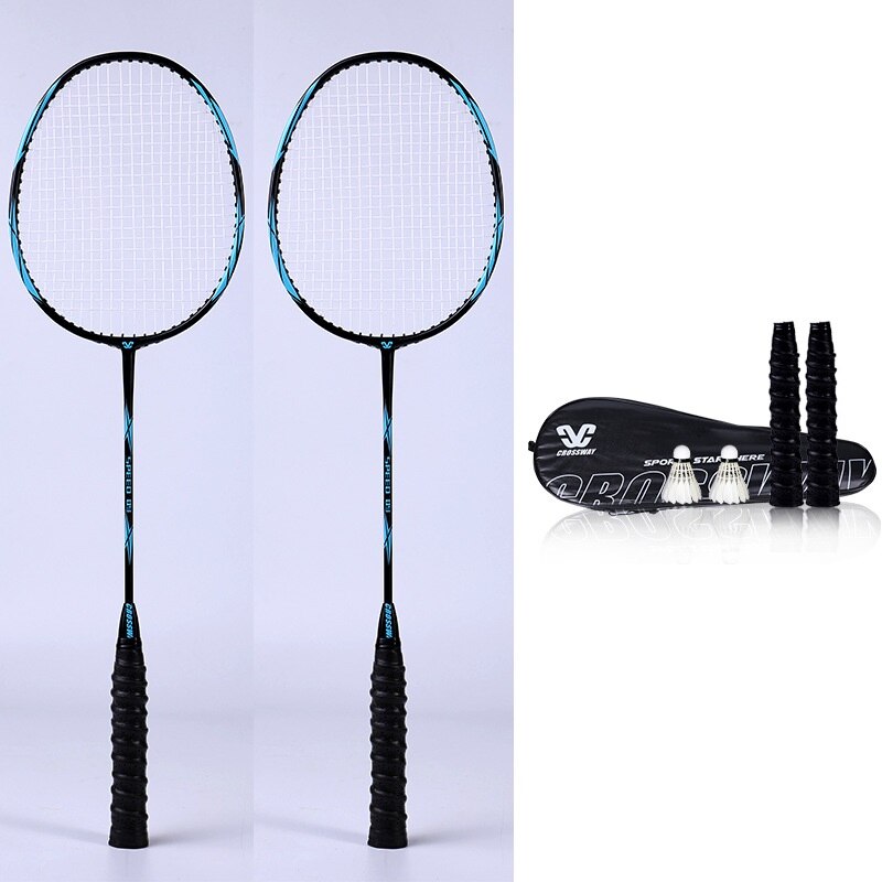 Ultra Light Double Badminton Racquet Carbon Lightest Playing Badminton Whole 2pcs Elementary Exercises Badminton Rackets Set: Black