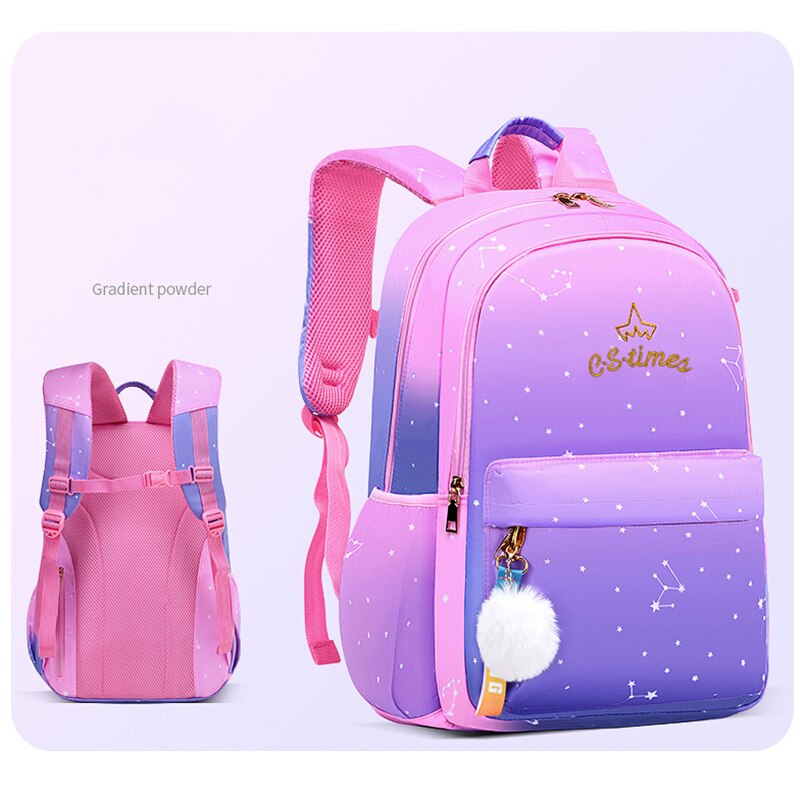 Kinderen Schooltas Meisje Kids Satchel Primaire Borduurwerk Rugzak Gradiënt Kleur Star Moon Mochila Tiener Regenboog Schooltas