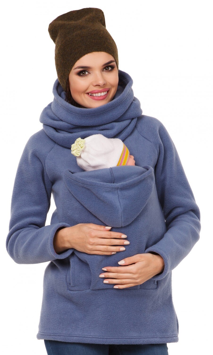 Maternité multi-fonction kangourou pull manteau tenue de bébé manteau Spot manteaux pour femmes maternité enceinte en hiver: Blue / 73cm