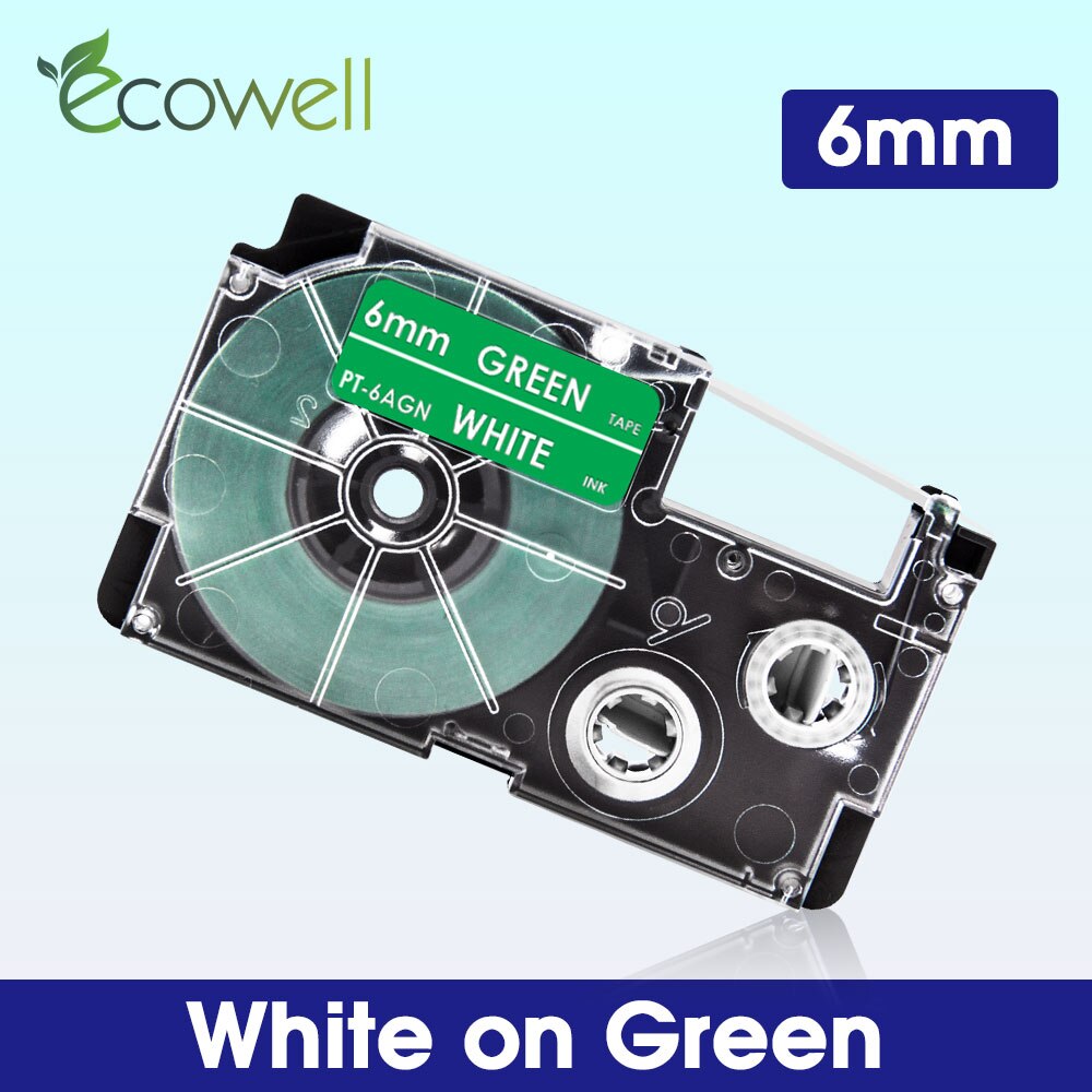 Ecowell 6mm taśma do Casio XR-6WE XR-6X XR-6RD XR-6BU XR-6YW XR-6GN taśma z etykietami XR-6SR XR-6GD dla Casio KL-60 KL-120 drukarka do etykiet: White on Green