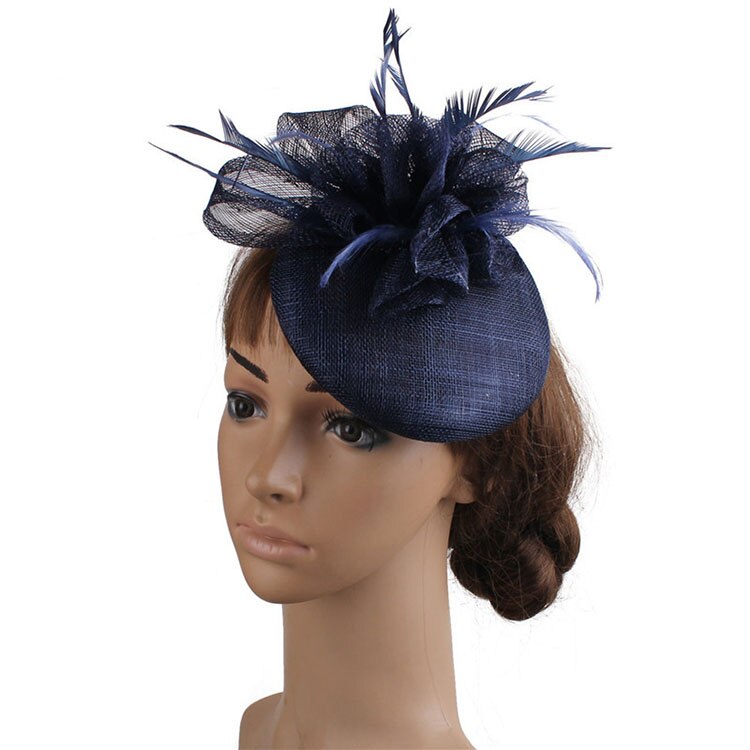 FS Ladies Hats Fascinator Feather Wedding Hat British Retro Top Hat Bridal Church Fedora Pillbox Hat Chapeau Femme: Navy Blue