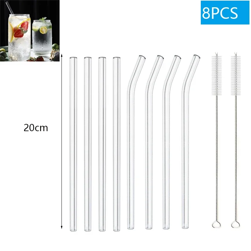 Paille en verre pour Smoothie réutilisable, pailles à boire transparentes pour Smoothie, Milkshakes, paille à boissons , 1 à 10 pièces
