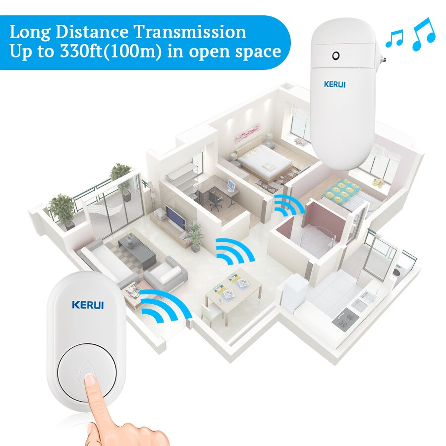 KERUI Wireless Doorbell Self Power Generation Home Welcome Chimes DoorBell Smart Mute Mode 52 Songs LED Light No Need Battery