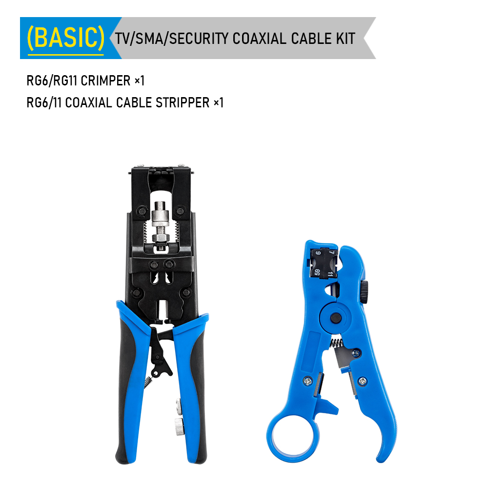 impostato di strumenti per l'installazione di telecamere CCTV Pinze a compressione per connettore F/BNC/RCA RG-58/59/62/6 (3C/4C/5C) Tipo kit spelafili: Luce blu