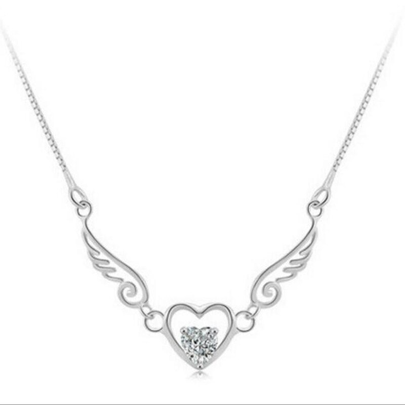 coréenne chaude Simple 925 bijoux en argent Sterling ange amoureux violet cristal pendentif clavicule chaîne colliers H1