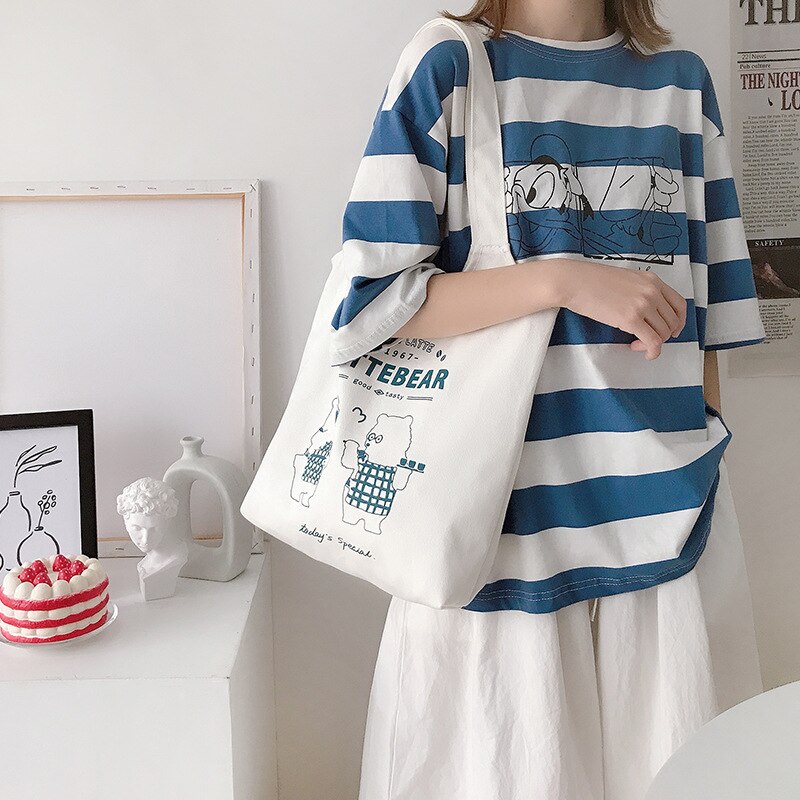 Vrouwen Canvas Boodschappentas Afdrukken Vrouwelijke Katoenen Doek Schoudertas Casual Eco Handtas Tote Herbruikbare Grocery Shopper Bag