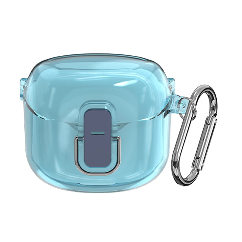 Voor Jbl Tune Flex 2023 Oortelefoon Beschermhoes Schokbestendig Hard Pc Shell Clear Case Cover Oortelefoon Anti-Druppel Met Karabijnhaak: Blauw