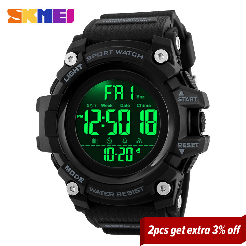 Skmei Shockproof 2 Tijd Sport Horloge Stopwatch Count Down Heren Digitale Horloges Waterdicht Zachte Klok Voor Mannelijke Reloj Hombre 1384