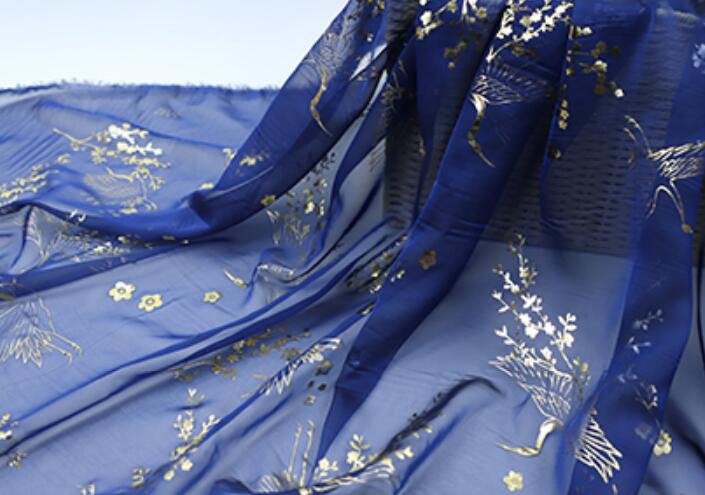 Dress Dancing Fabric Bronzing Chiffon Fabric Flower Shiny Fabric Bronzed Costume Material DIY Stage Cosplay Dress 1Meter: blue
