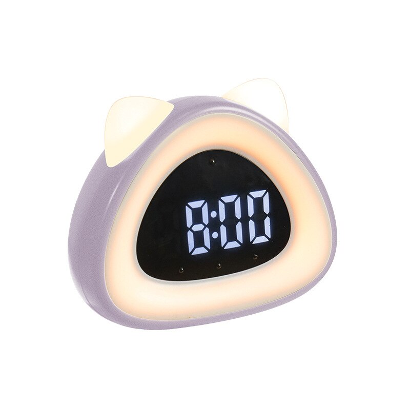 Digitale uhr nachttisch uhr aufwachen-hoch lampe katze-förmigen wecker schreibtisch Klang-gesteuert elektronische uhr mit Thermometer: LILA
