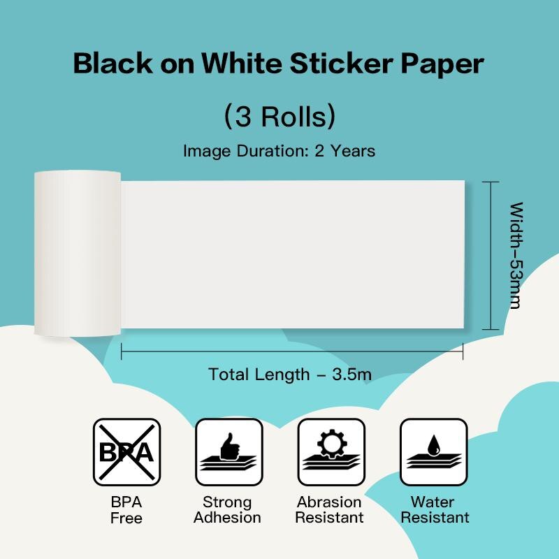 Phomemo Bunte Thermische Aufkleber Papier 50mm Für Phomemo M02/M02 Profi/M02S Mini Drucker Foto Selbst-klebstoff Papier Rolle: Weiß Aufkleber