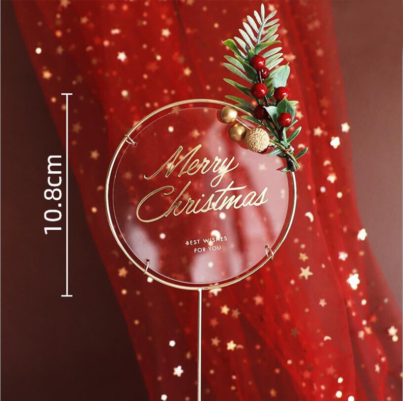 1 set god jul akryl cupcake topper julfest dekoration konstgjorda siden blommor huvud diy ros baktillbehör: Glad runda