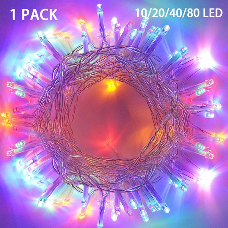 1 paquete de 10/20/40/80 luces Led con batería, guirnaldas de luces impermeables para dormitorio, jardín, , decoraciones para árboles de Navidad: RGB / 13 W
