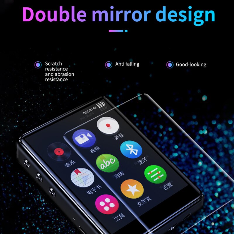 X62 MP3 Player Bluetooth 5.0 Metal Touch Screen 2.4 inch Built-in Speaker 16GB with E-book FM Radio Voice Recording Video Player