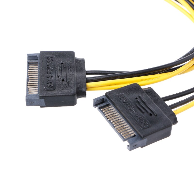 Dual 15Pin SATA Mannelijk Naar 8Pin (6 + 2) PCI-E Mannelijke Videokaart Voeding Kabel 20cm