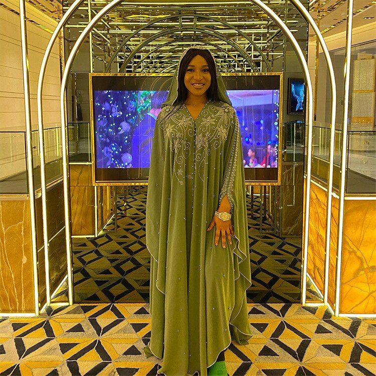 DOIB-vestidos africanos de gasa para mujer, vestido musulmán de talla grande Dashiki, cuentas de diamantes, Boubou, Abaya africana, Dubai
