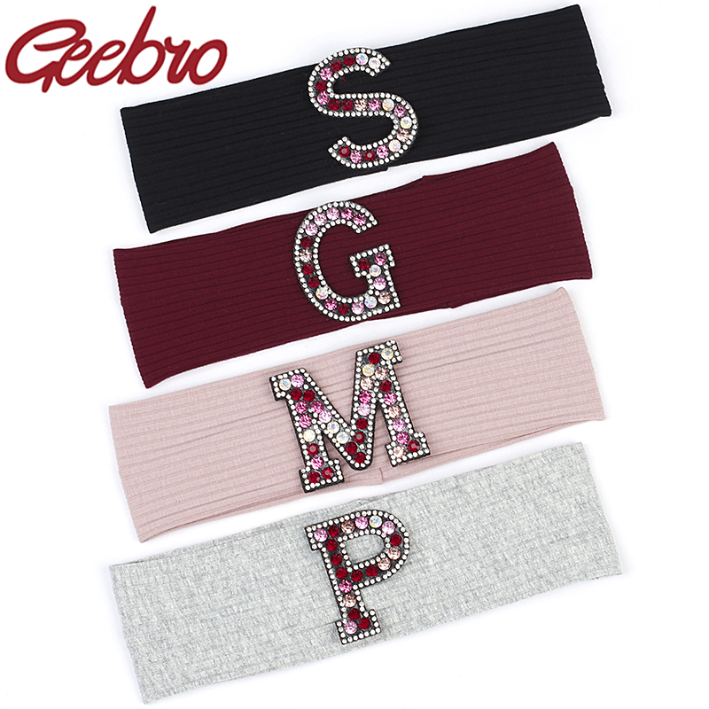 Zomer Casual Mode Vrouwen haarbanden Multi-color Strass brief Katoen Geribbelde hoofdbanden dames Meisjes haaraccessoires