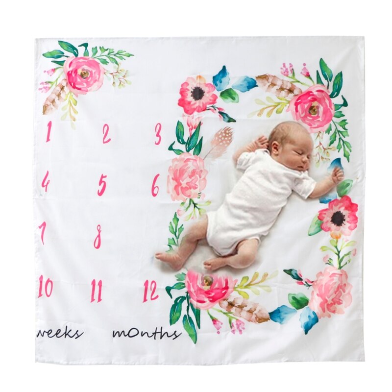 Nyfødt baby akvarel blomster fotografering baggrund klud milepæl tæppe