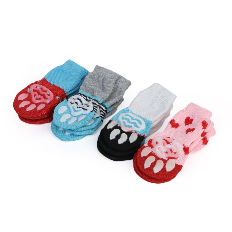 4 Stuks Warm Puppy Hond Schoenen Zachte Pet Knits Sokken Leuke Cartoon Anti Slip Skid Sokken Voor Kleine Honden Ademend huisdier Producten S/M/L