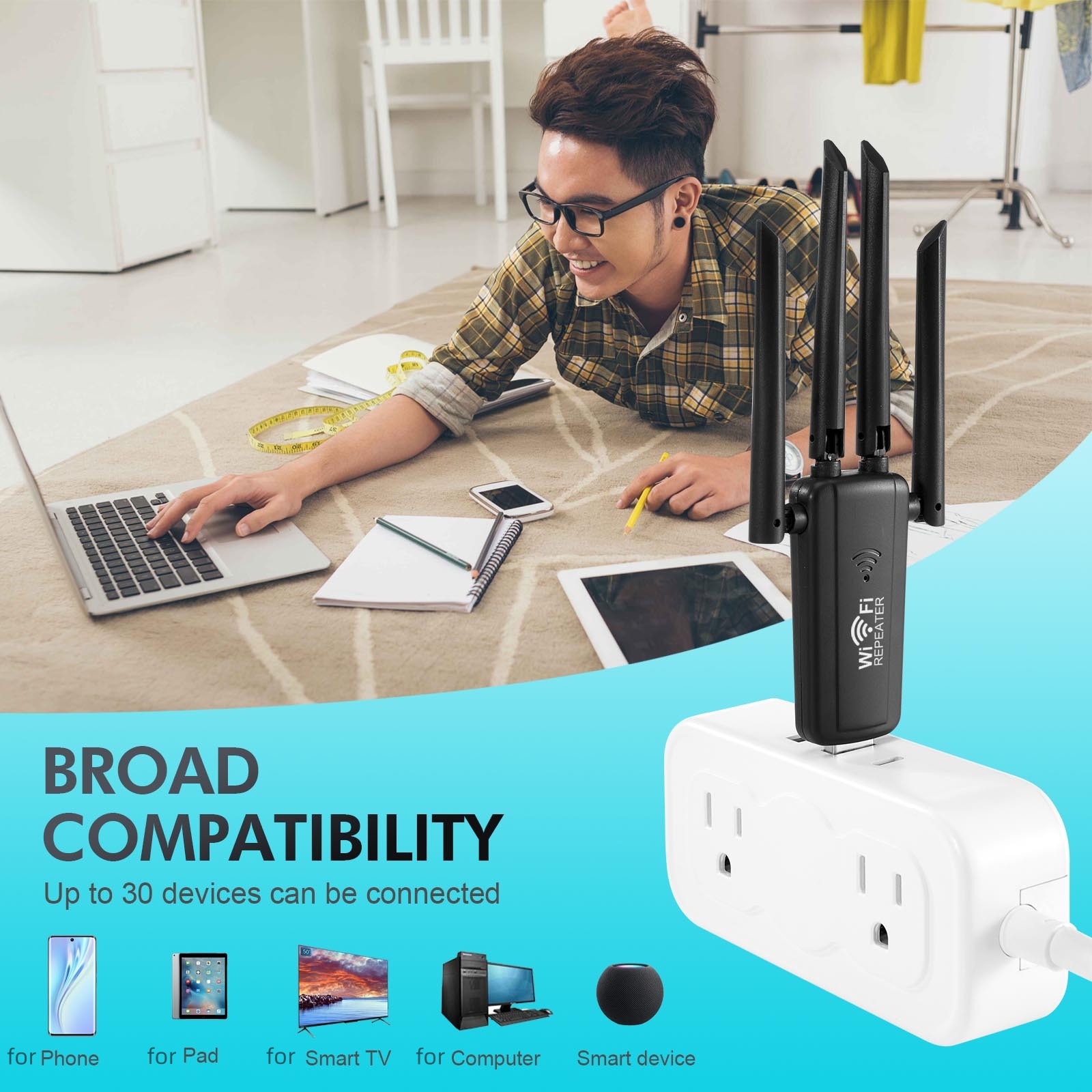 2.4G 300 Mbps Draadloze USB WiFi Repeater 4 Antenne Wifi Lange Range Extender Wi-Fi Signaalversterker Thuis netwerk Adapter voor PC