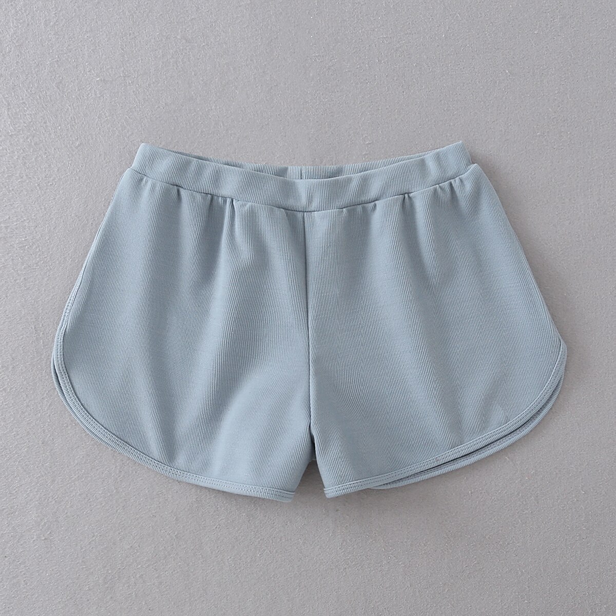 Women Casual Rib Dolphin Shorts: blue / M