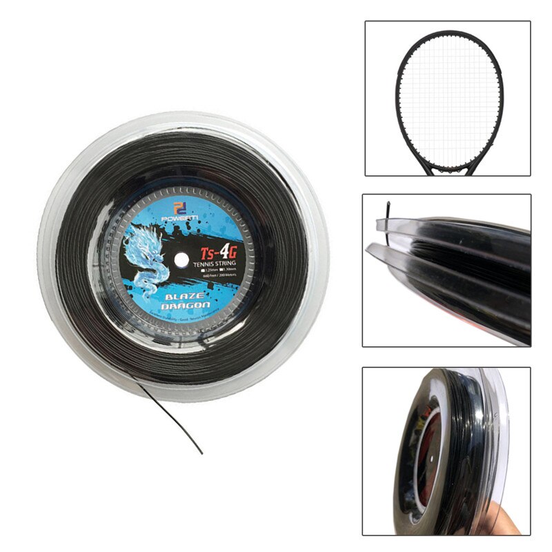 1 Spule 1,30mm/1,25mm Tennis Schnur 4G Polyester Ausbildung Schläger Schnur 200m Spule Fitnessstudio Sport draussen Schwarz Schnur