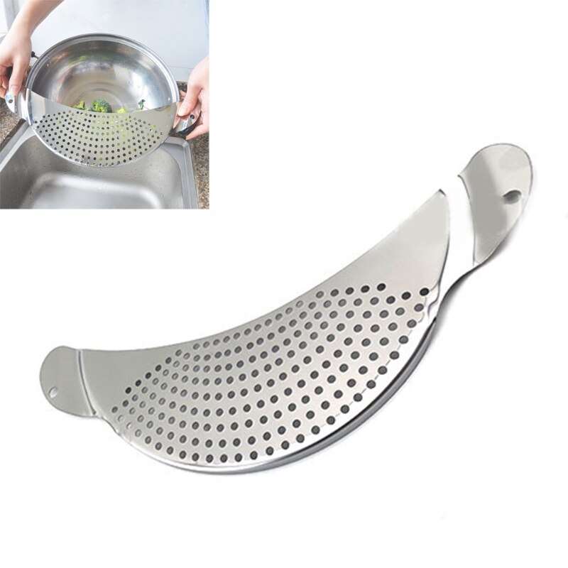 2 Pieces Stainless Steel Crescent Pot Strainer With Handle Recessed Hand Grips Suitable Wor Different Sizes 10 Inches