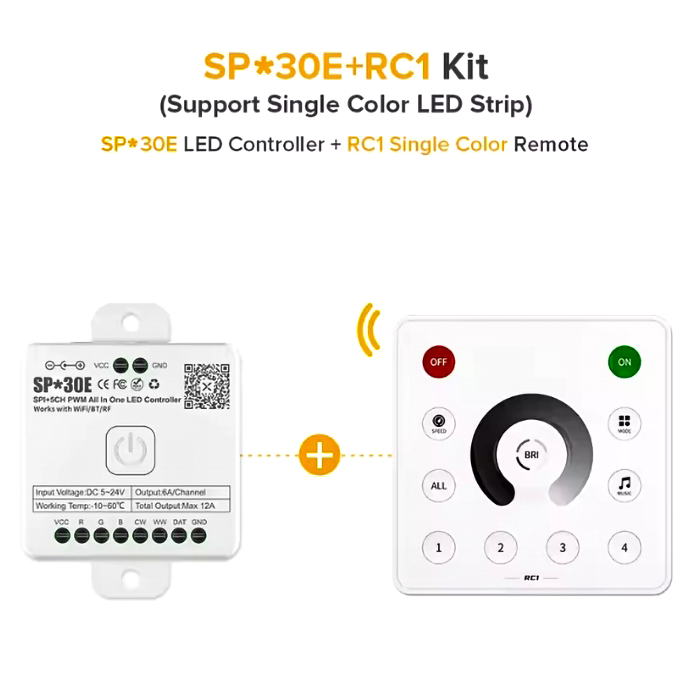 SP530E SP630E WiFi Alexa Bluetooth LED Controller Ondersteuning PWM Monochroom CCT RGB RGBW RGBCCT of SPI TTL IC Chip LED Strip/Matrix: YELLOW / Emitting Color7