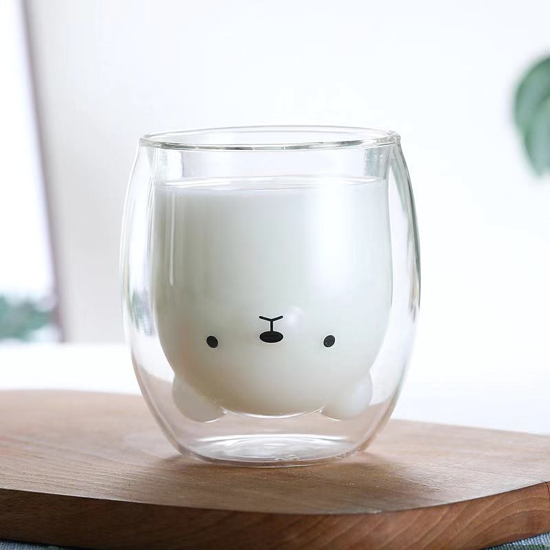 Glass Mugs Double Wall Glass Mug Bear Cat Dog Animal Double-layer Glass Tea Mug Coffee Cup Christmas Mug Cute Tea Milk Cup: G
