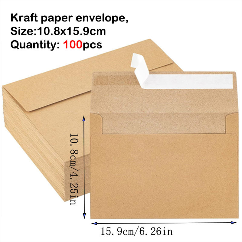 Envelopes Kraft Brown Paper 100pcs 184x134mm Autohesion Postcard Giftbox Packaging Storage Business Supplie Wedding Invitations: Red