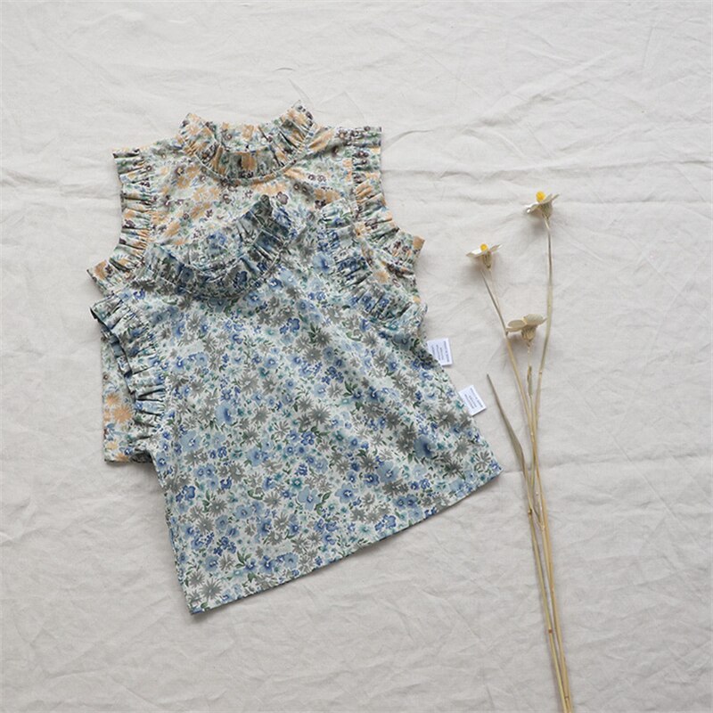 Impressão floral do vintage da criança do bebê da menina topos colete roupas de verão crianças camiseta traje