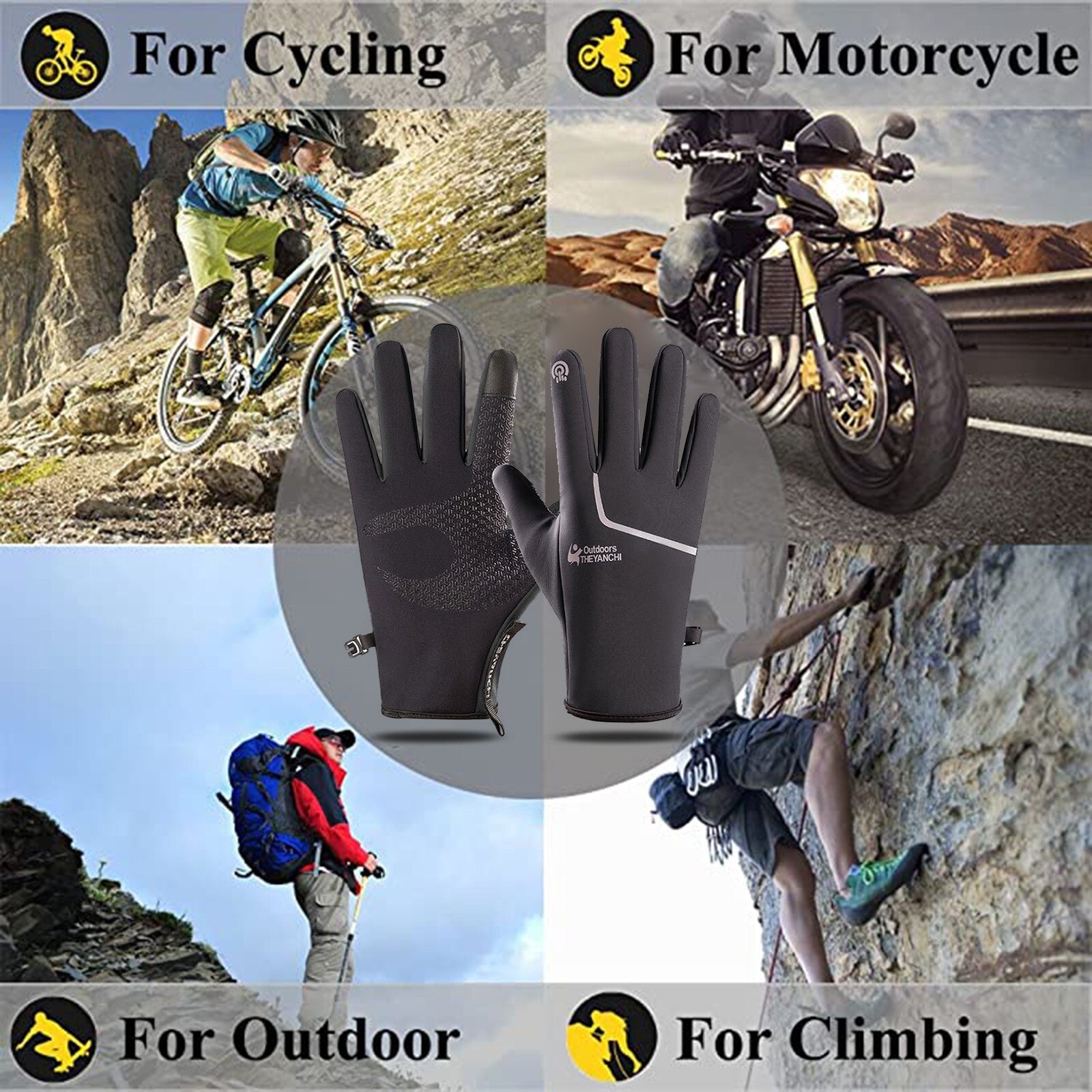 Cycling Gloves Full Finger Hiking Gloves Hiking Winter Gloves Waterproof Anti-Slip Thermal Gloves with Fleece for Biking Climb