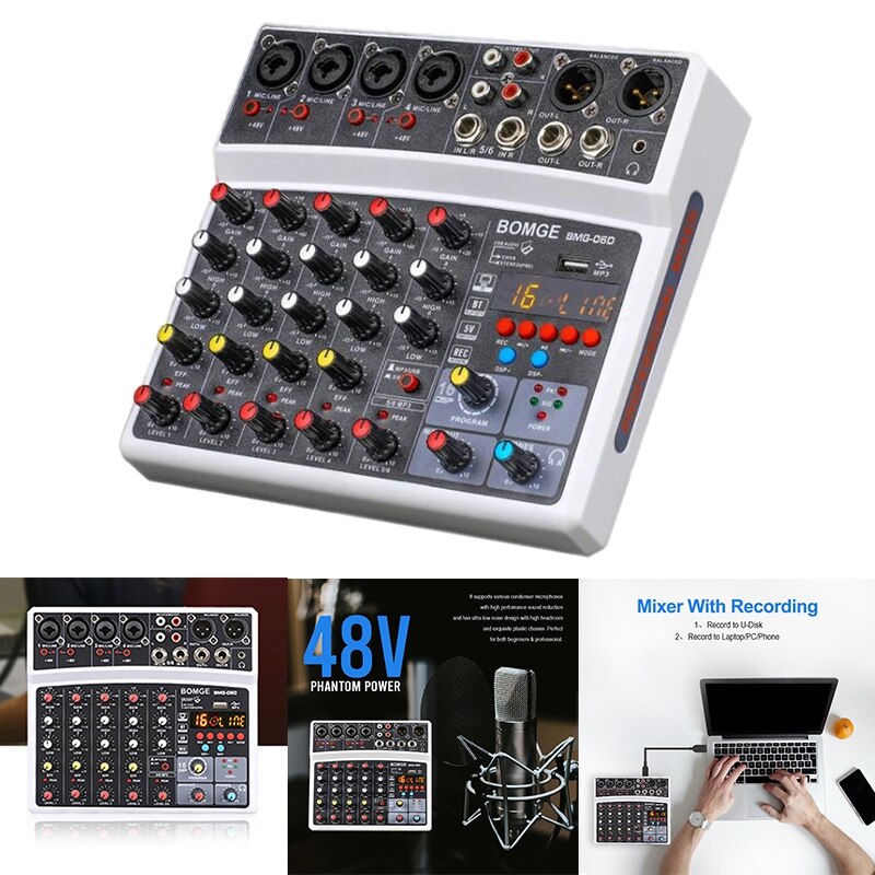 3C Sound Card 6-Channel Mixer Outdoor Conference Audio USB Bluetooth Reverb Audio16 Digital Effects
