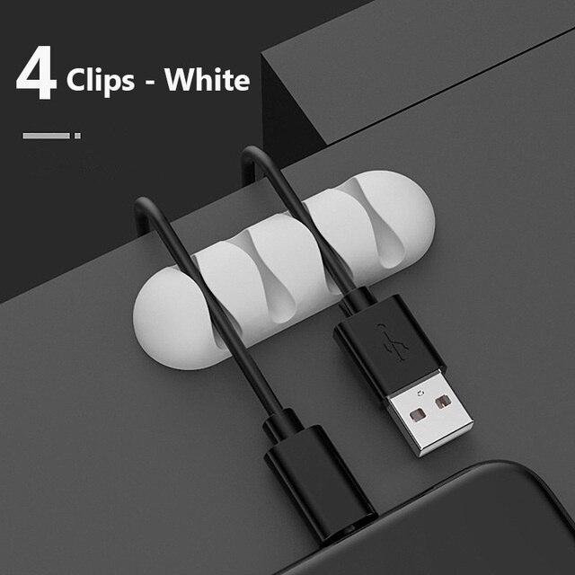 Silicone Cable Winders Flexible Cord Management Cable Holder Clips For USB Mouse Headphone Earphone Network Smart Wire Organizer: 4 Clips White
