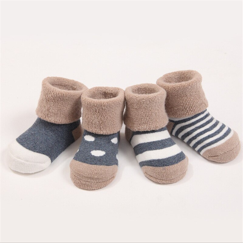 Vinter varm fortykkelse flanger stil børn sokker drenge piger sokker 4 par / pakke baby sokker: Denim blå / 12m