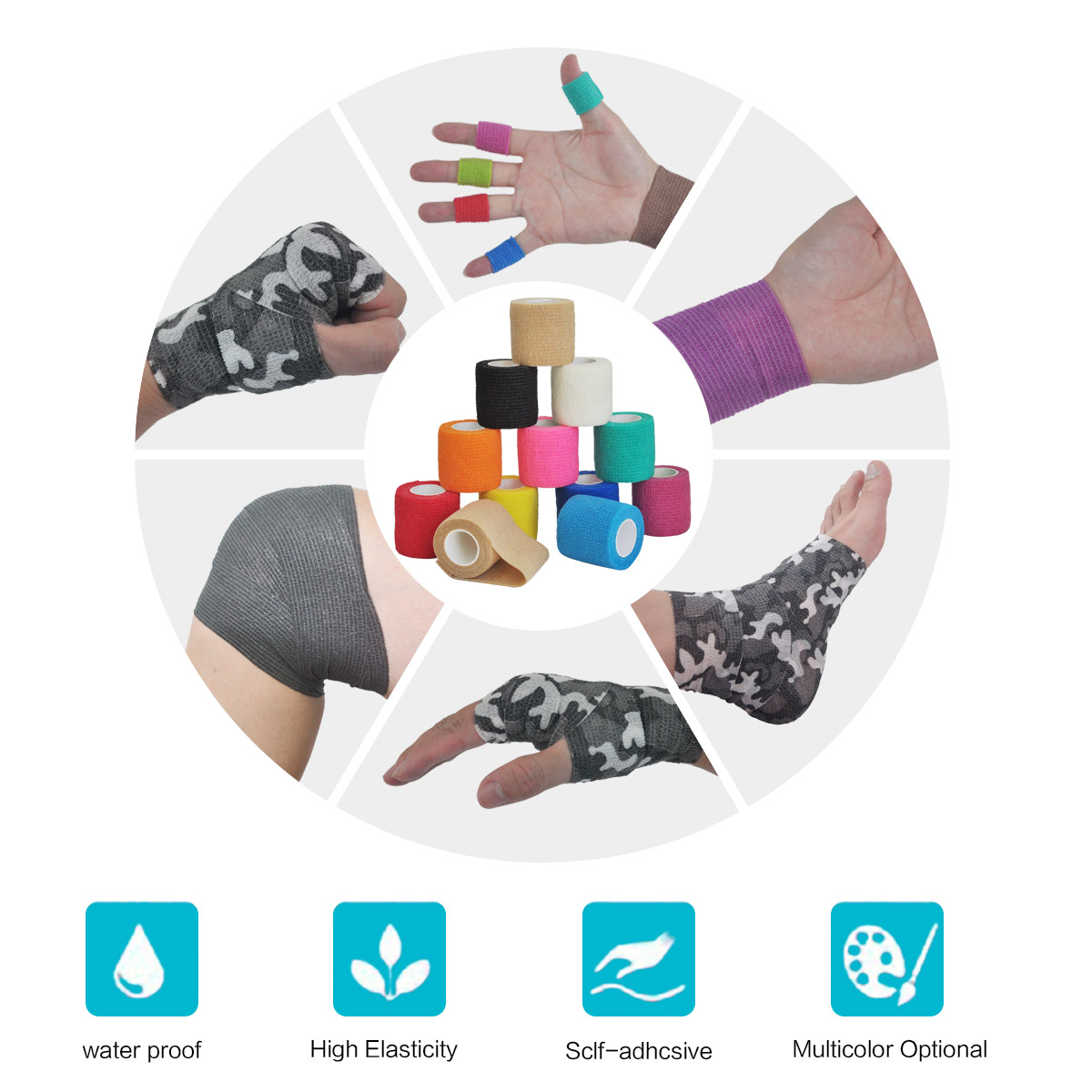Elastoplast-Bandage élastique auto-adhésif bleu pour le sport, bande ronde pour le soutien du genou, rinçage des doigts, l'hypothèse et épaule, multiple, 4.8m