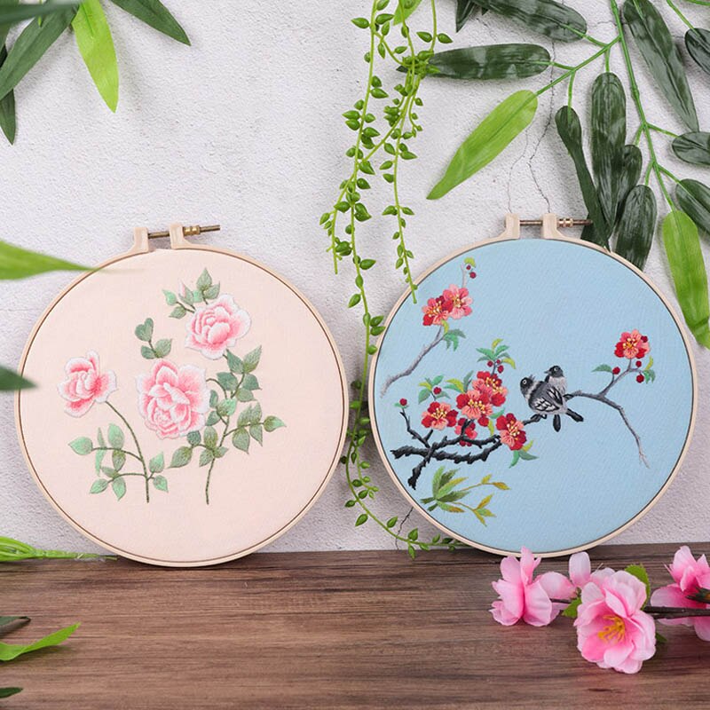 Kinesisk blomma diy broderi kit med broderieram korsstygn sömnad sy konst hantverk broderi målning heminredning