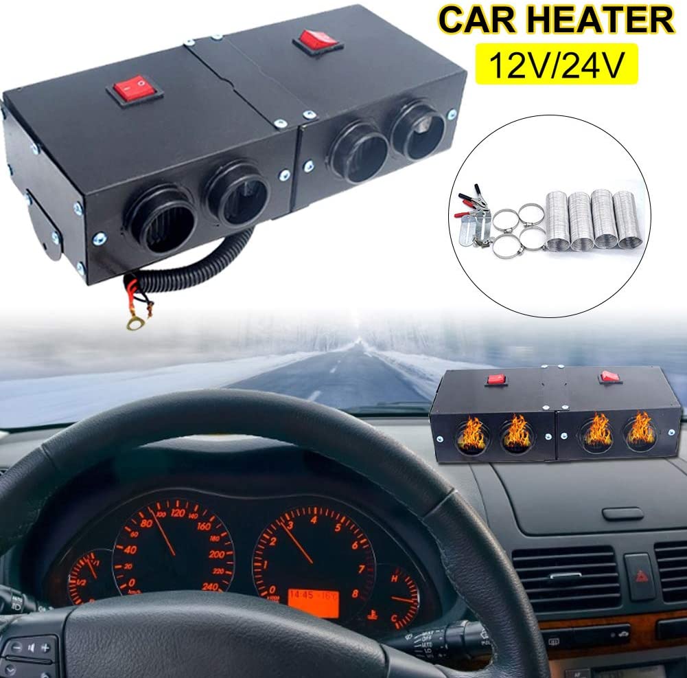 Car Heater Defroster Portable Car Windshield Windscreen Demister with 4 Outlet 12V 800W for Vehicle RV SUV Truck
