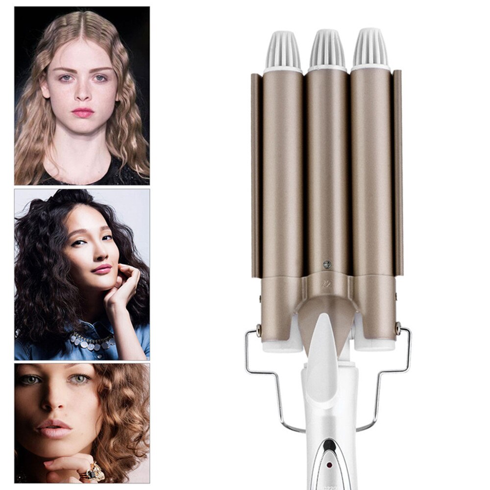 Krølltang flattjern 3 fat krøllete hår bølget hårstylingverktøy elektrisk keramisk krølltang krølltang