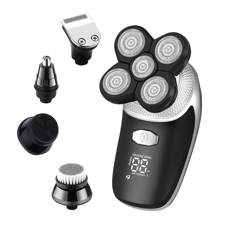 Electric Razor Bald Men Beard Trimmer 5 in 1 Grooming Kit Rotary Waterproof Electric hair Shaver shaving machine head shaver: Default Title