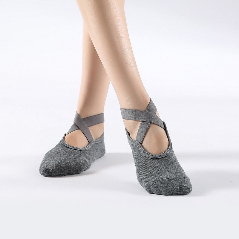 Pilates-socken für damen, rutschfest, atmungsaktiv, offen, yoga-socken, knöchelsocken, ballett- und sportsocken für damen, fitnessstudio: Tiefes grau