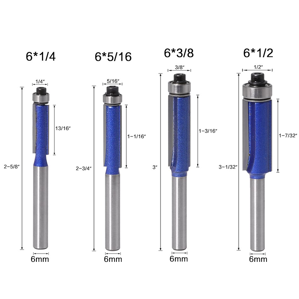 1pc 6mm skaft trimfräsbits med lager för trämallmönster bitfräskärfräs för trä: 4 st