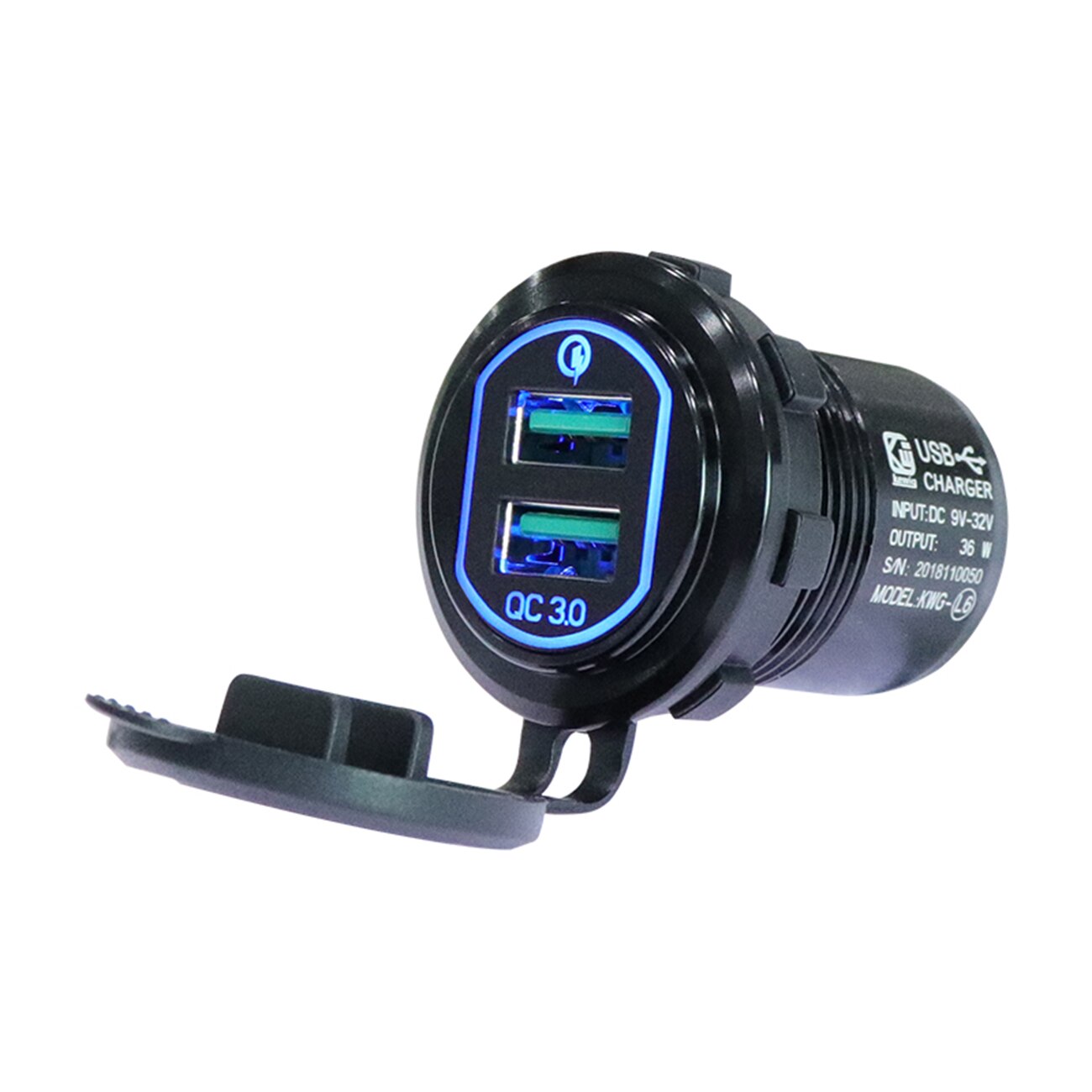 Qc 3.0 Usb Charger Snellader Motorfiets Dual Auto Usb Aluminium Charger Socket Led Display Met Caps Voor Vrachtwagen Boot auto Atv: QC3.0 BLACK