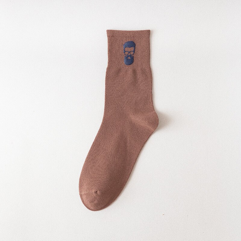 Chaozhu bomull #39 coola tecknade skägg glasögon yuppie ootd manliga strumpor höst vinter crew sox: Brun