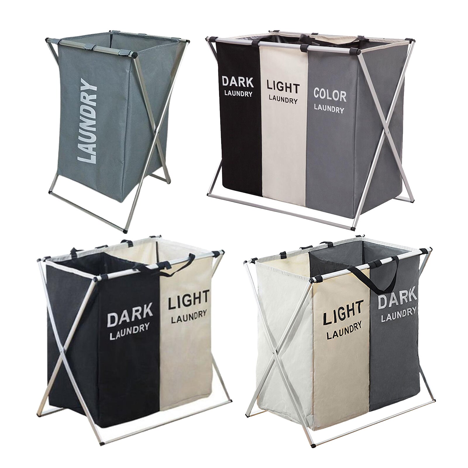 Laundry Cloth Hamper Sorter Basket Bin Foldable with Aluminum Frame Washing Storage Dirty Clothes Bag for Bathroom Bedroom