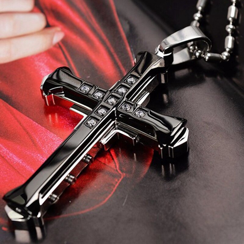 Ketting Voor Mannen Jesus Crystal Cross Hanger Ketting Zwart Kruis Ketting Mode-sieraden