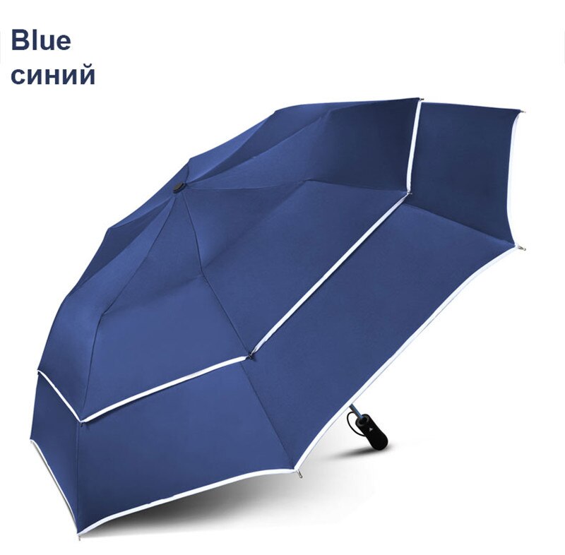 Paraguas plegable resistente al viento de 110cm para hombre y mujer, sombrilla de lluvia 8 K, sombrilla grande para caballero, portátil, de negocios, con mango largo: blue