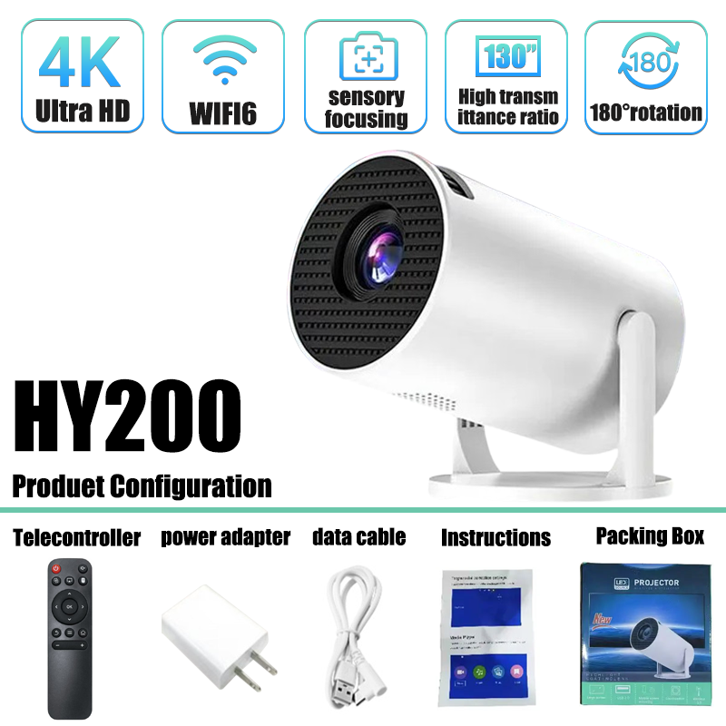 Full HD 720P Portable Video Projector HY200 270 Rotary PC USB Compatible HDMI Support for Home Theater Outdoor Movies