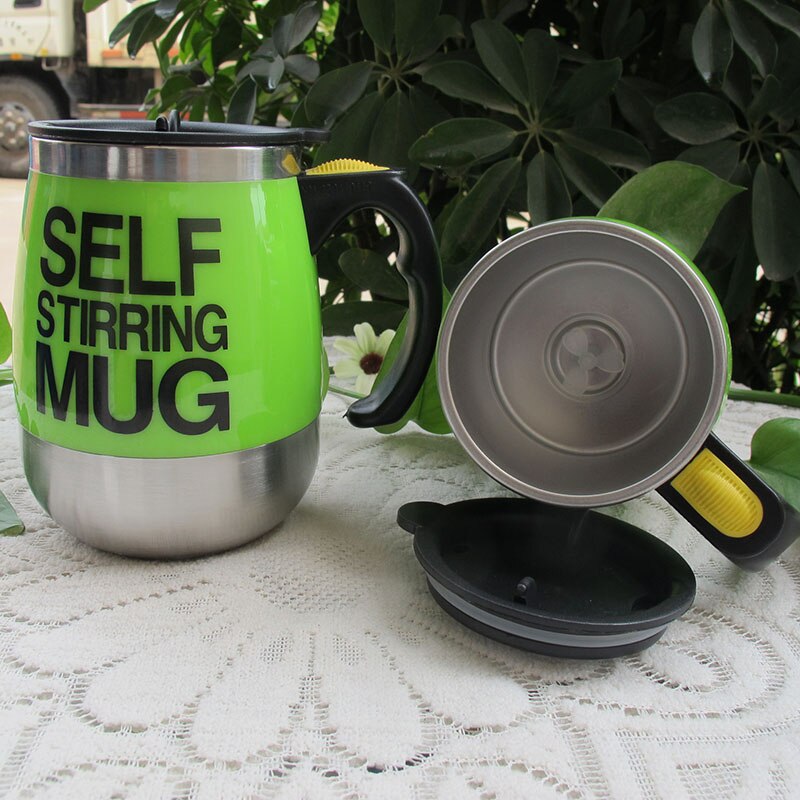 Electric Self Stirring Coffee Mug Cup Stainless Steel Automatic Self Mixing &amp; Spinning Home Office Mixer Milk Frothers Whisk Cup: Green  